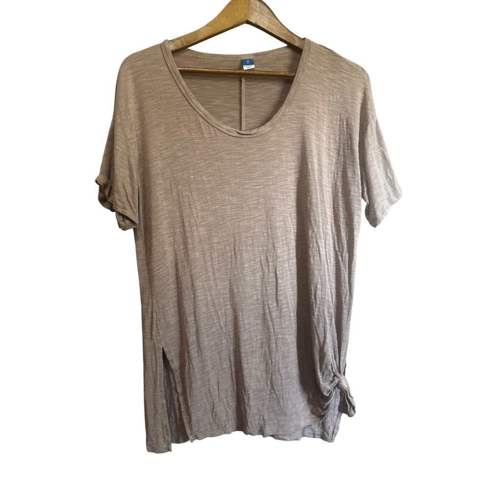 Old Navy Luxe T-Shirt Women XS Taupe Brown Excellent Knot Detail Slub Knit